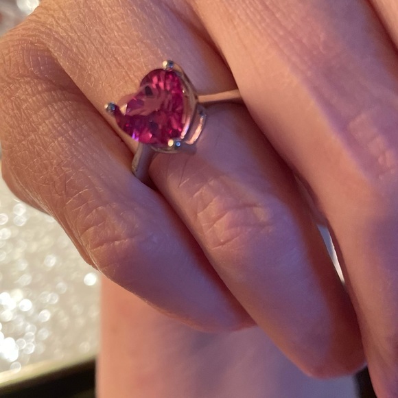 Authentic pink topaz heart ring 925 sterling silver size 8 ring can be sized - Picture 2 of 5